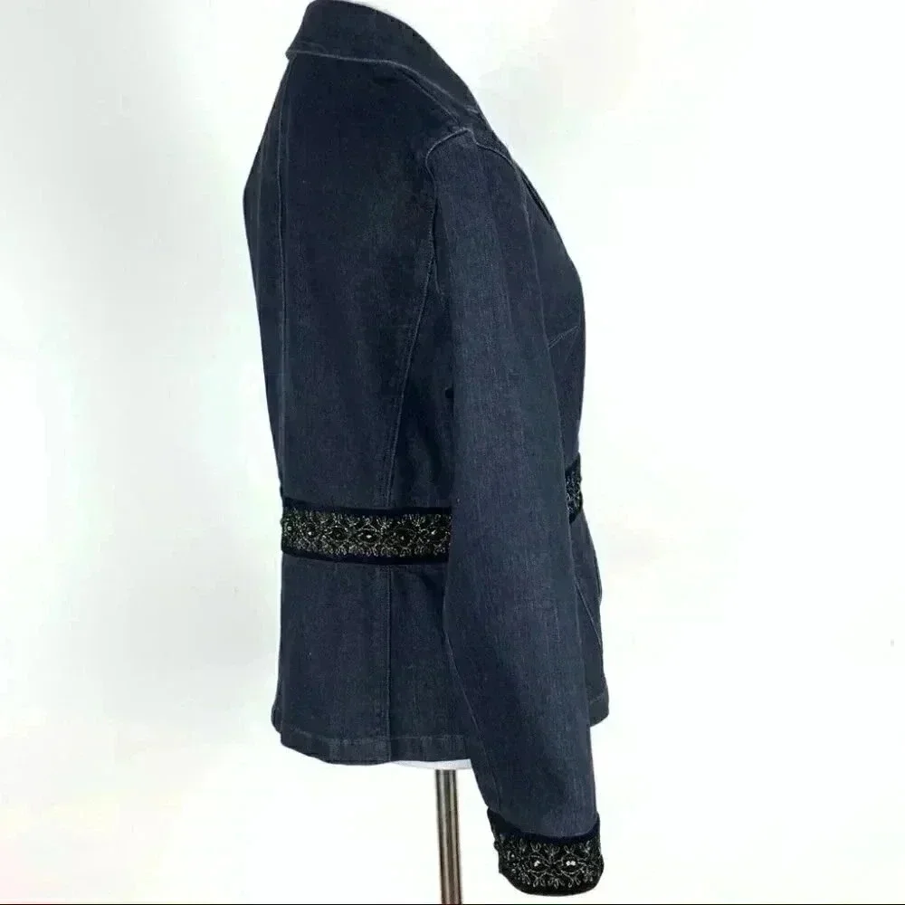 Nine West womens blazer size S blue Jean jacket gold denim vintage 90s western
